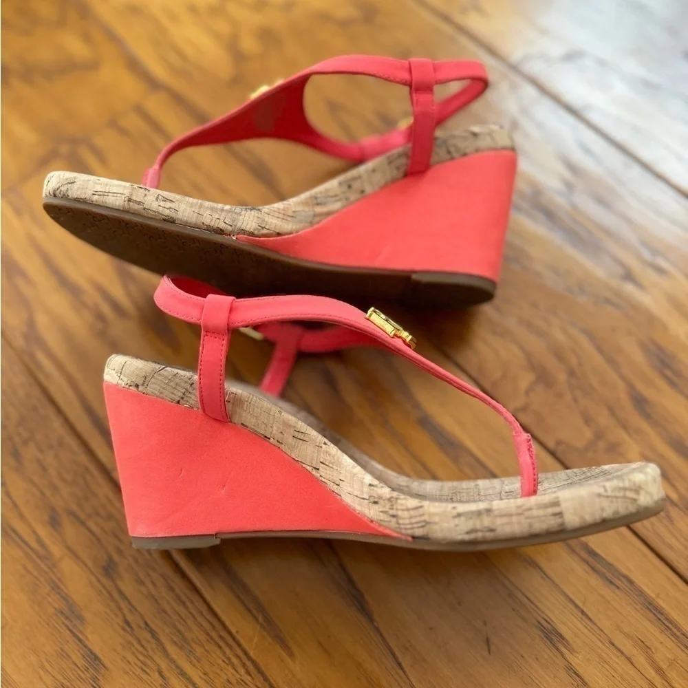 Lauren Ralph Lauren Jeannie Coral Logo Wedge Sandals Thong Flip Flop 6 - Picture 5 of 13